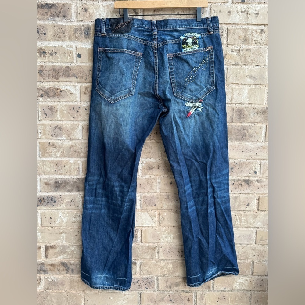 NWOT Ed Hardy Death Before Dishonor Dark Blue Straight Jeans 38x32